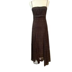 MCM Midi Dress Y2K Brown Boho Spaghetti Strap Fit Flare Size Large USA Vintage